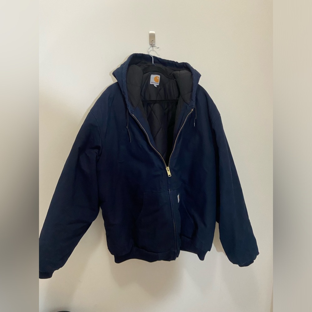 Vintage Carhartt Navy Blue Duck Jacket 4XL Tall quilt lined thermal jacket